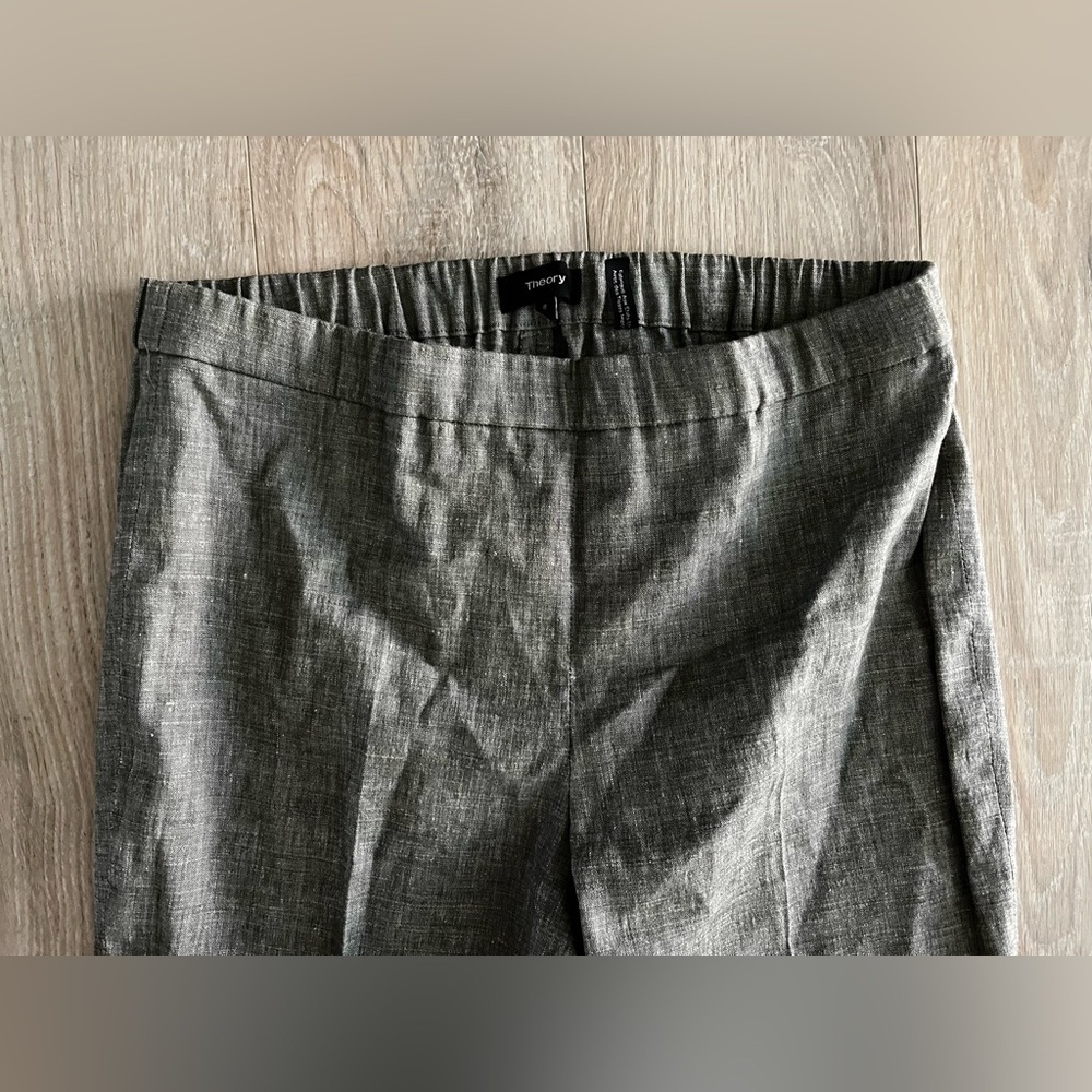 Theory Women’s Organic Linen Basic Pull-On Pants Melange Eco Sharkskin - Size 8 - Picture 2 of 7